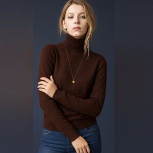 LORD & TAYLOR 100% Cashmere Turtleneck Sweater Chocolate Brown Women's Small